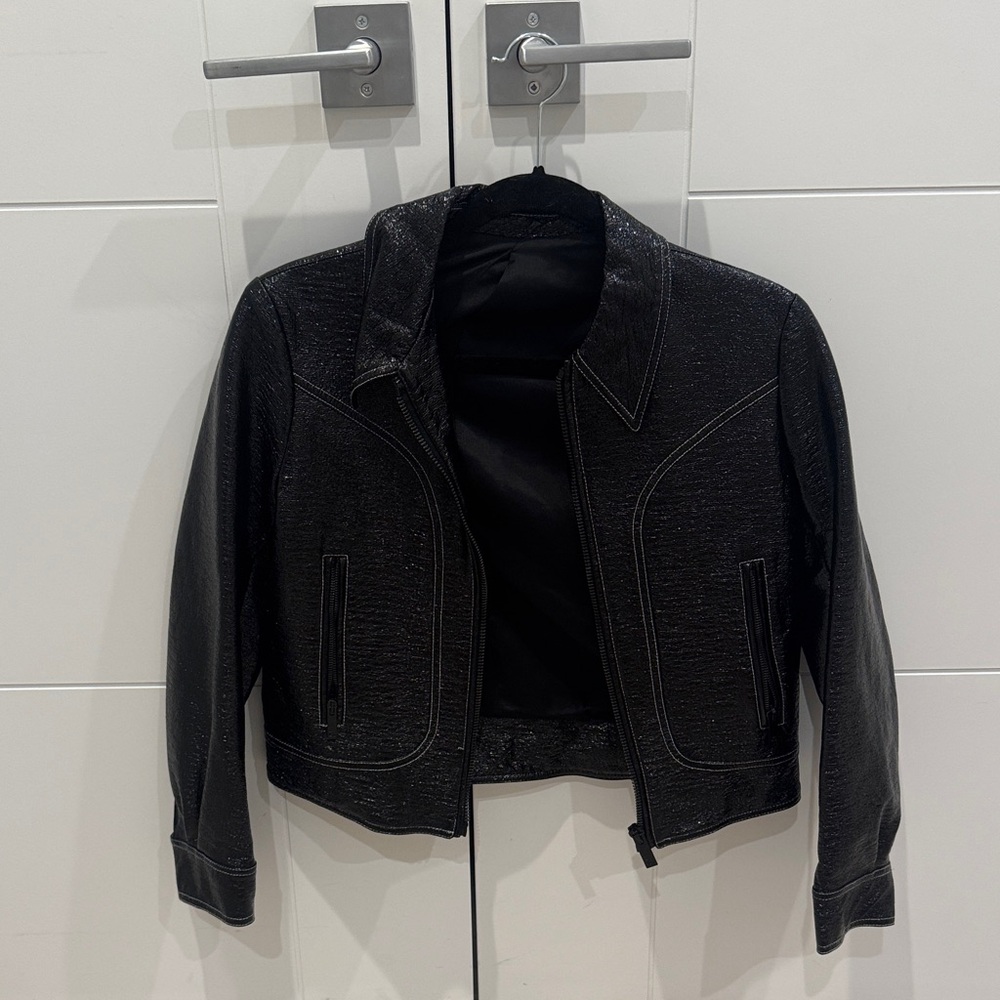 The Kooples Black Vinyl Cropped Jacket - Picture 2 of 3